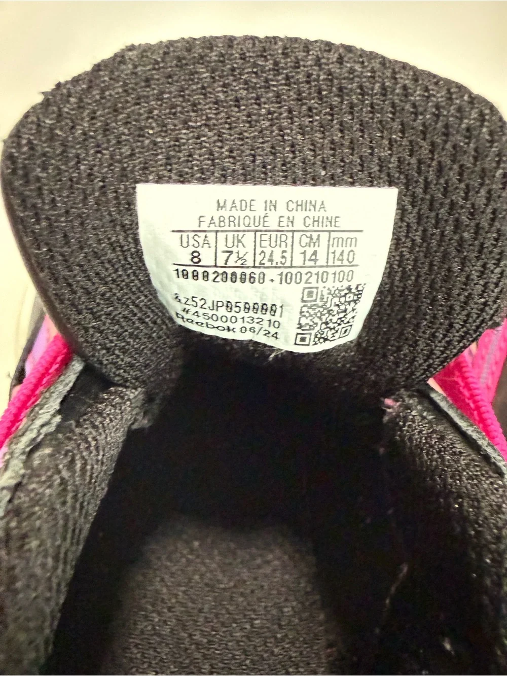 Reebok Kids Black and Hot Pink Low-Top Sneakers